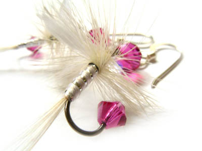 Pink and White Fishing Lure Earrings