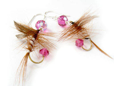 Pink and Brown Fishing Lure Earrings