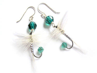 Emerald Green and White Fishing Lure Earrings