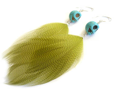 Skull Feather Earrings