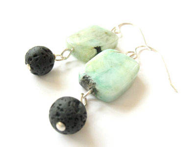 Chrysophase and Lava Stone Earrings