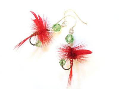 Christmas Green and Red Fishing Lure Earrings