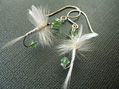 Light Green and White Fishing Lure Earrings