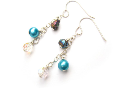 Chalcopyrite, Pearl, and Crystal Earrings