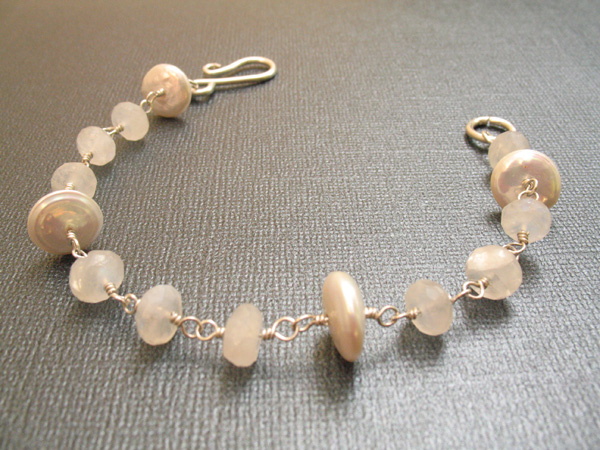 Moonstone and Pearl Sterling Silver Bracelet